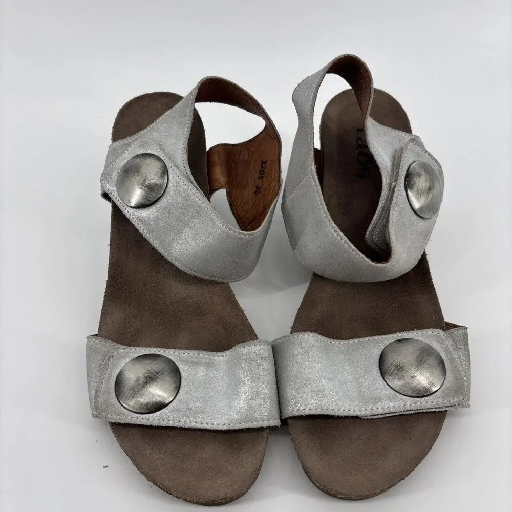Taos Carousel 3209 Gray Leather Wedge Sandals Ankle Strap Size EU 38/7-7.5 US - Picture 4 of 10